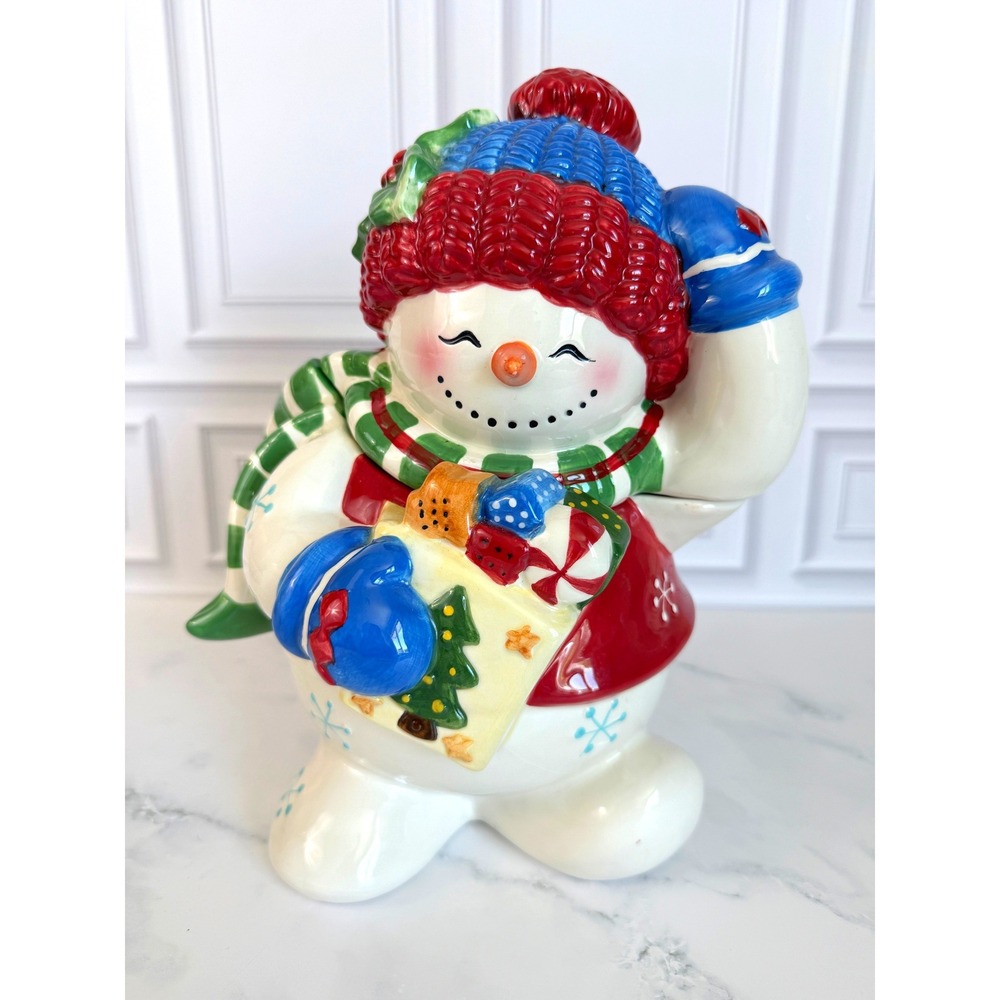 VTG Studio Nova Festive Frosty Snow Girl Ceramic Cookie Jar with Box!